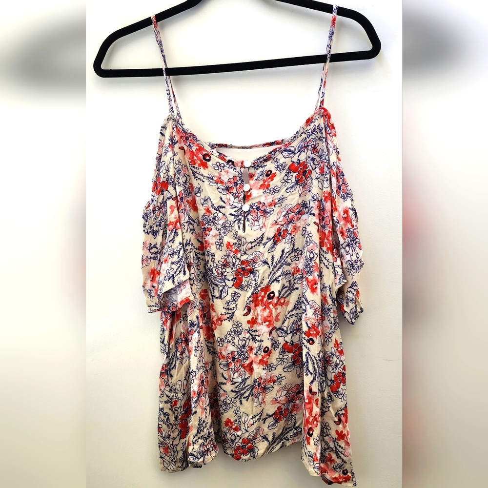 Liberty Love Cold Shoulder Rayon Tank Criss‎ Cross Back